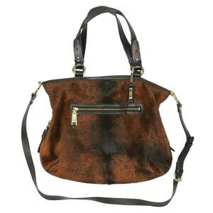 Cole Haan Tantivy Chestnut Brown Haircalf Cowhide Shoulder Bag Purse Handbag